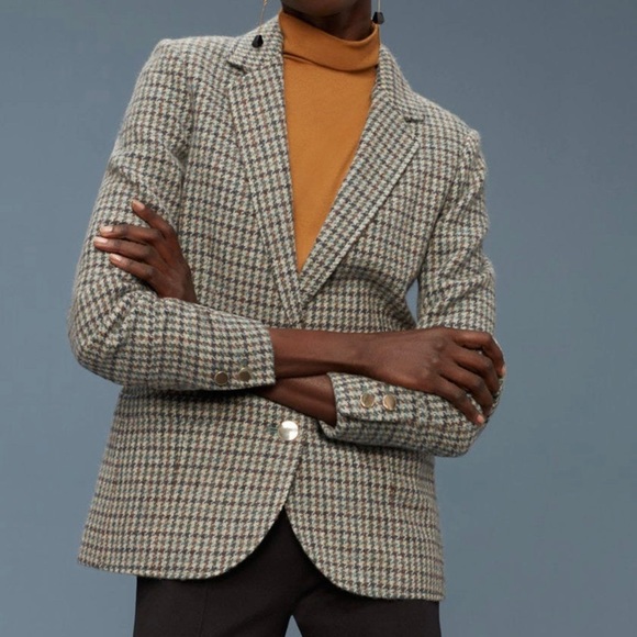 Aritzia Wilfred Wool blend houndstooth Darmon blazer jacket size 2 - Picture 2 of 14